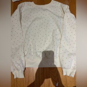 Cream Sweatshirt with Pink Heart Pattern